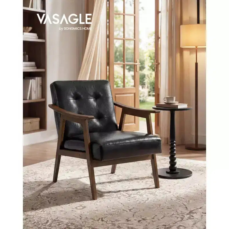 Sillón decorativo de piel sintética con respaldo capitoné, sillón individual moderno de mediados de siglo para sala de estar