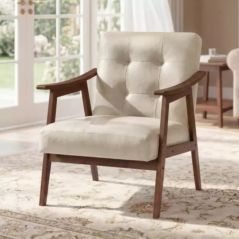 Sillón decorativo de piel sintética con respaldo capitoné, sillón individual moderno de mediados de siglo para sala de estar