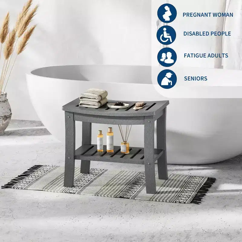 Banco de ducha de HDPE con estante de almacenamiento – Capacidad de 400 lb, impermeable, para personas mayores