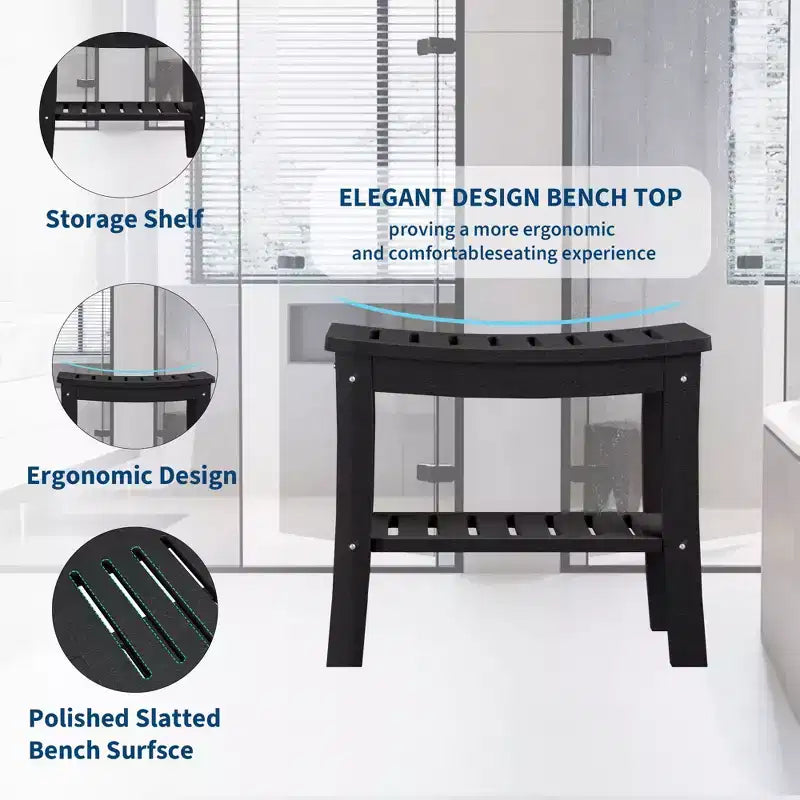 Banco de ducha de HDPE con estante de almacenamiento – Capacidad de 400 lb, impermeable, para personas mayores