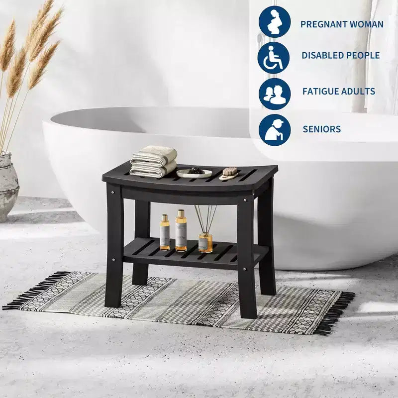 Banco de ducha de HDPE con estante de almacenamiento – Capacidad de 400 lb, impermeable, para personas mayores