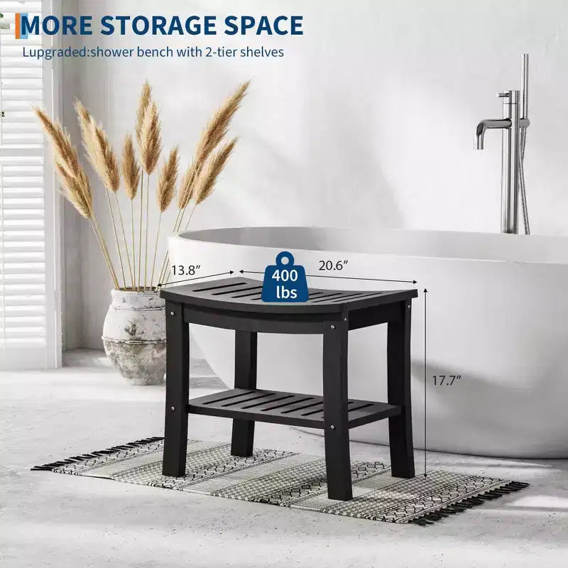 Banco de ducha de HDPE con estante de almacenamiento – Capacidad de 400 lb, impermeable, para personas mayores