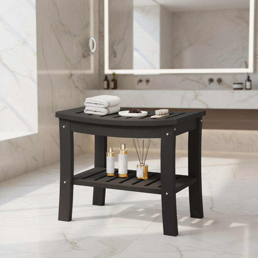 HDPE Waterproof Shower Bench with Storage Shelf, 400lb Capacity Heavy Duty Bathroom Stool and Bath Seat for Seniors & Shaving Legs
