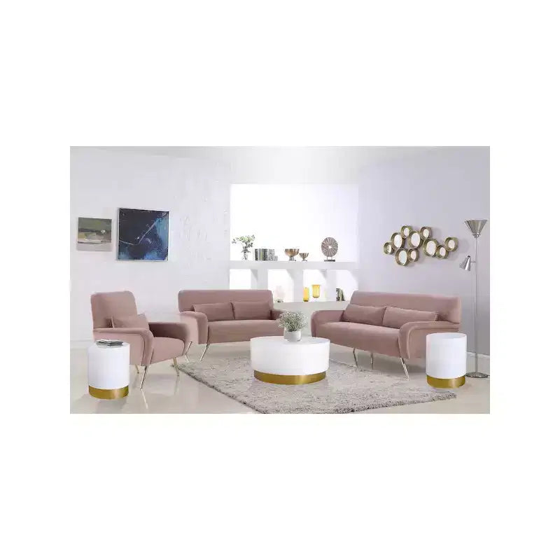 Mesa auxiliar redonda de metal blanca y dorada