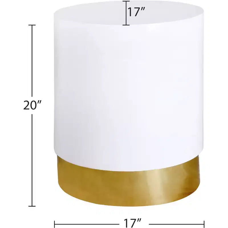 Mesa auxiliar redonda de metal blanca y dorada
