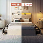 Base de Cama Tamaño Matrimonial con Almacenamiento, Luces LED y Estación de Carga
