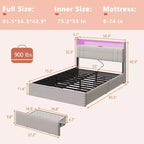 Base de Cama Tamaño Matrimonial con Almacenamiento, Luces LED y Estación de Carga