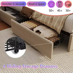 Base de Cama Tamaño Matrimonial con Almacenamiento, Luces LED y Estación de Carga