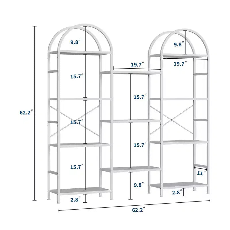 Estantería exenta de 4 niveles y triple arco con marco de metal