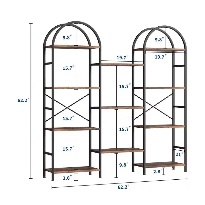 Estantería exenta de 4 niveles y triple arco con marco de metal