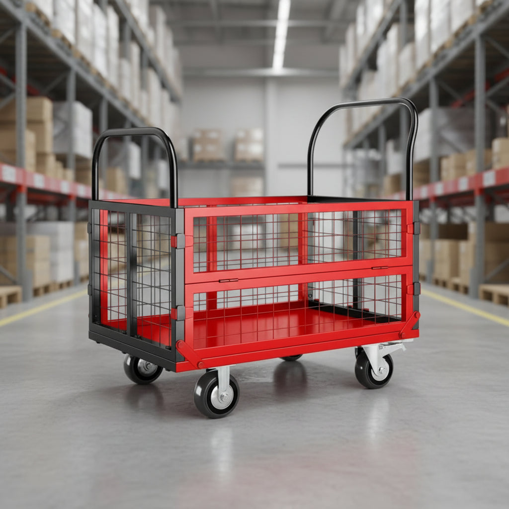 High load capacity 816kg, multi-functional folding trolley - with cage - 360-degree swivel casters - platform truck