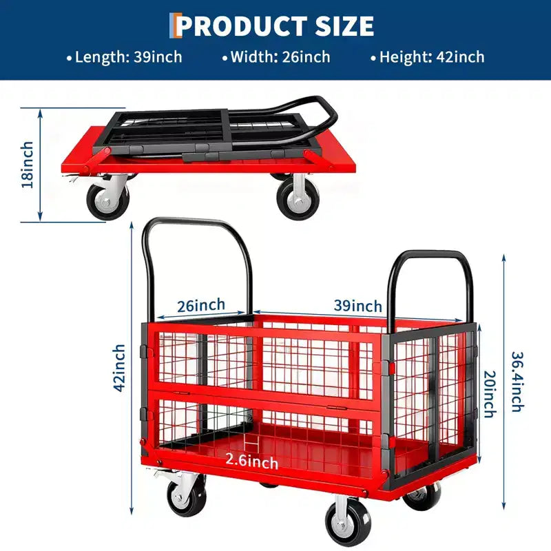 Carro de plataforma plegable 6 en 1 con jaula