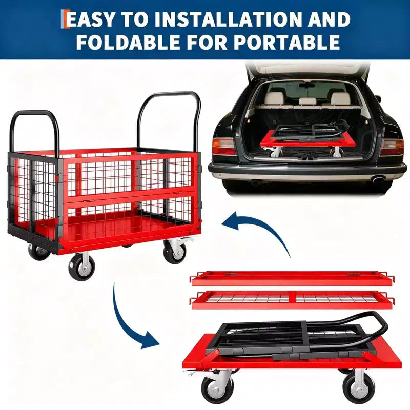 Carro de plataforma plegable 6 en 1 con jaula