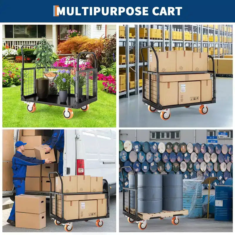 Carro de plataforma plegable 6 en 1 con jaula