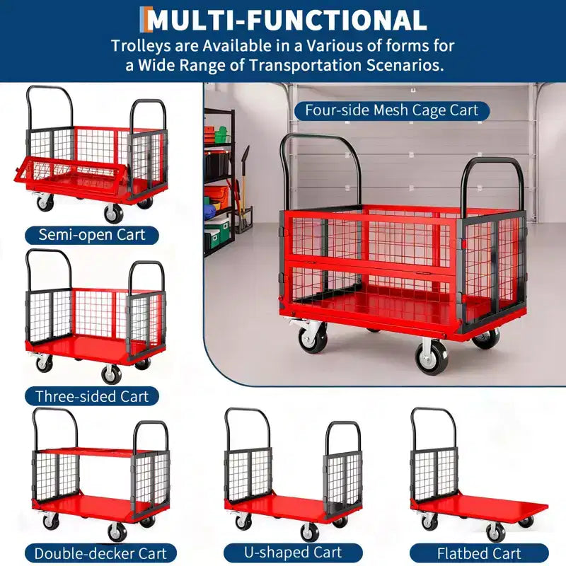 Carro de plataforma plegable 6 en 1 con jaula