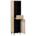 Armario de baño alto – Madera maciza de mango, 2 puertas y cajón