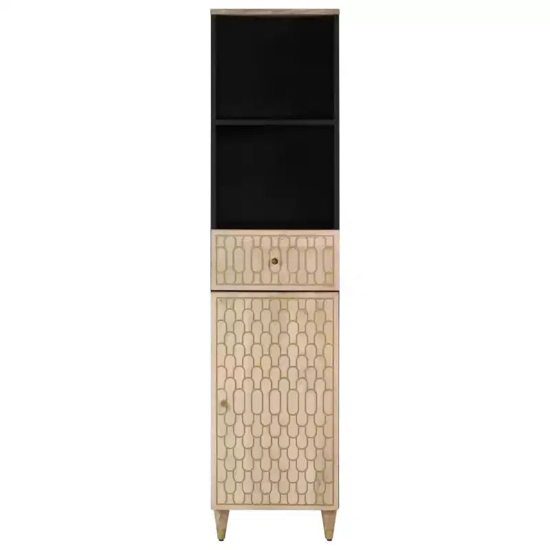 Armario de baño alto – Madera maciza de mango, 2 puertas y cajón