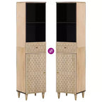 Armario de baño alto – Madera maciza de mango, 2 puertas y cajón