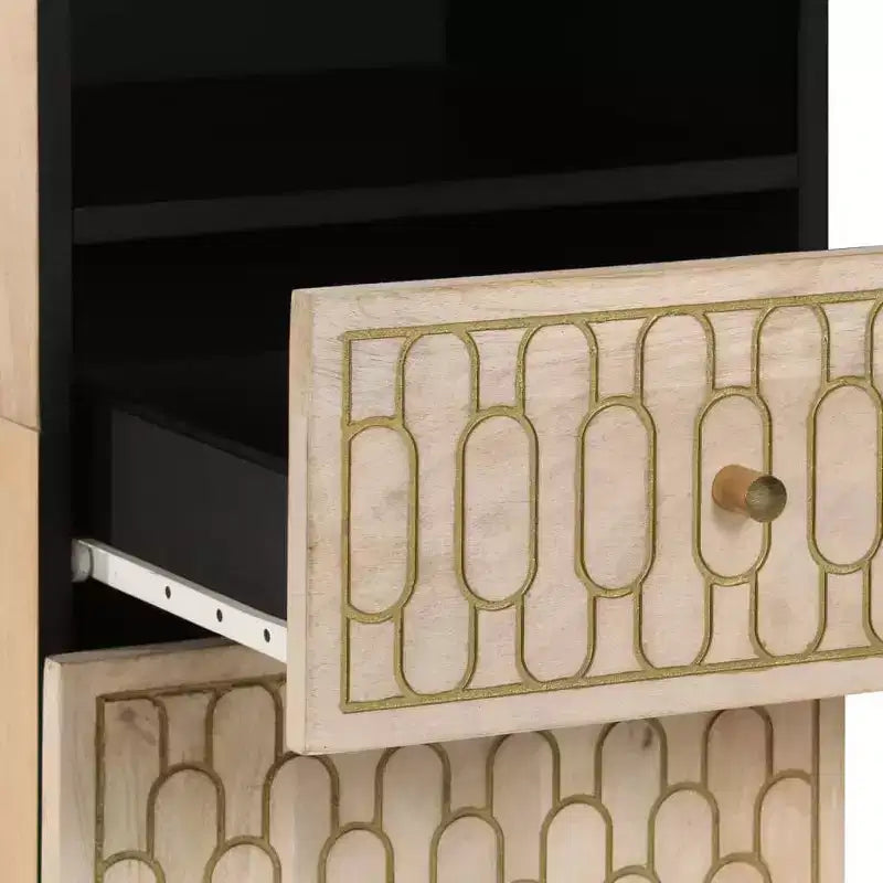 Armario de baño alto – Madera maciza de mango, 2 puertas y cajón