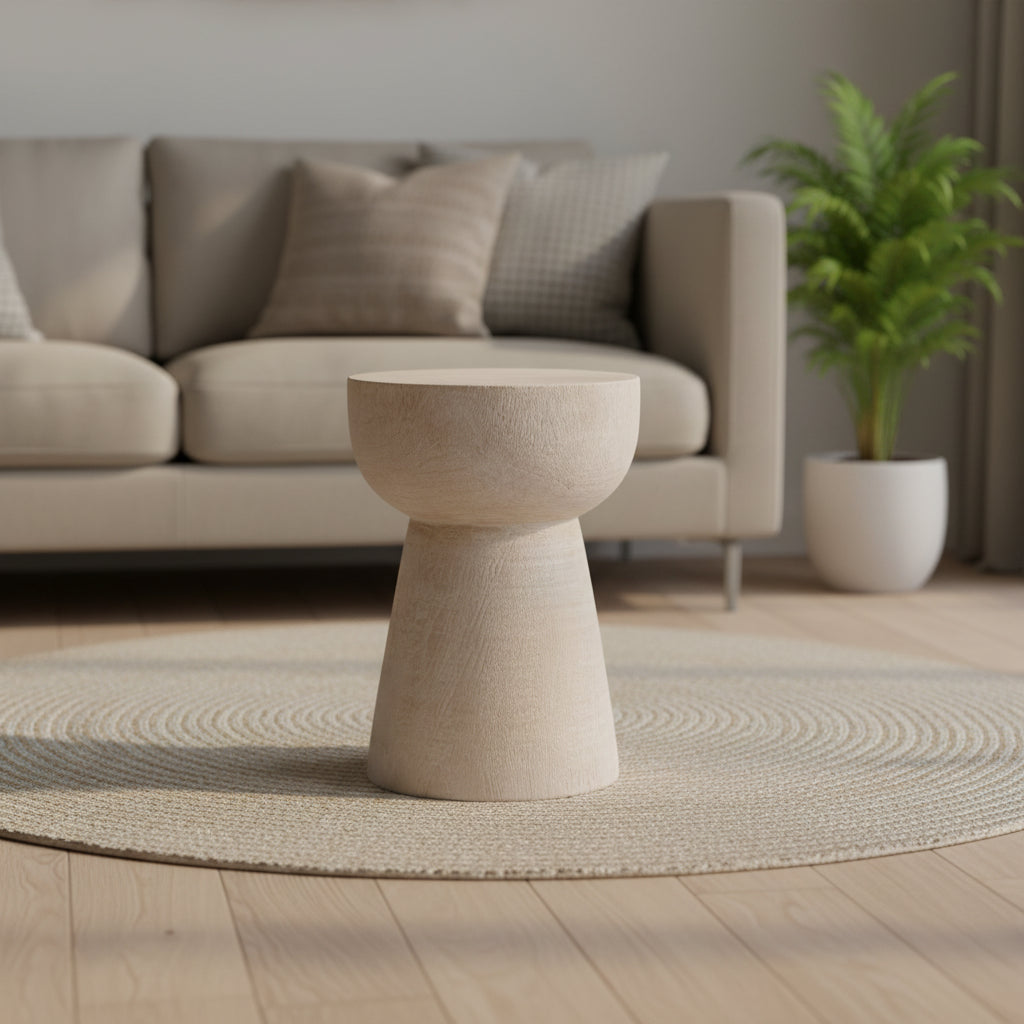 Olivia Side Table Natural - East at Main: Solid Wood, Whitewashed, Farmhouse Boho Decor, No Assembly Required