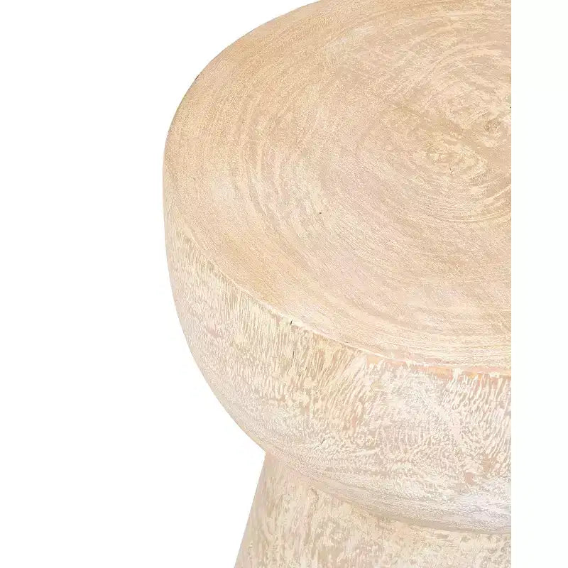 Mesa auxiliar redonda de madera de teca maciza – Acabado blanqueado, no requiere montaje