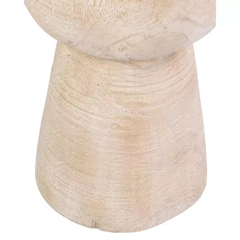 Mesa auxiliar redonda de madera de teca maciza – Acabado blanqueado, no requiere montaje