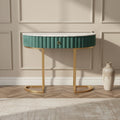 Baxton Studio 1 Drawer Beale Velvet Upholstered and Brushed Console Table Green/Gold: Faux Marble Top, MDF Frame