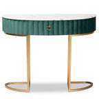 Mesa consola de 1 cajón con parte superior de mármol sintético – Verde y Oro