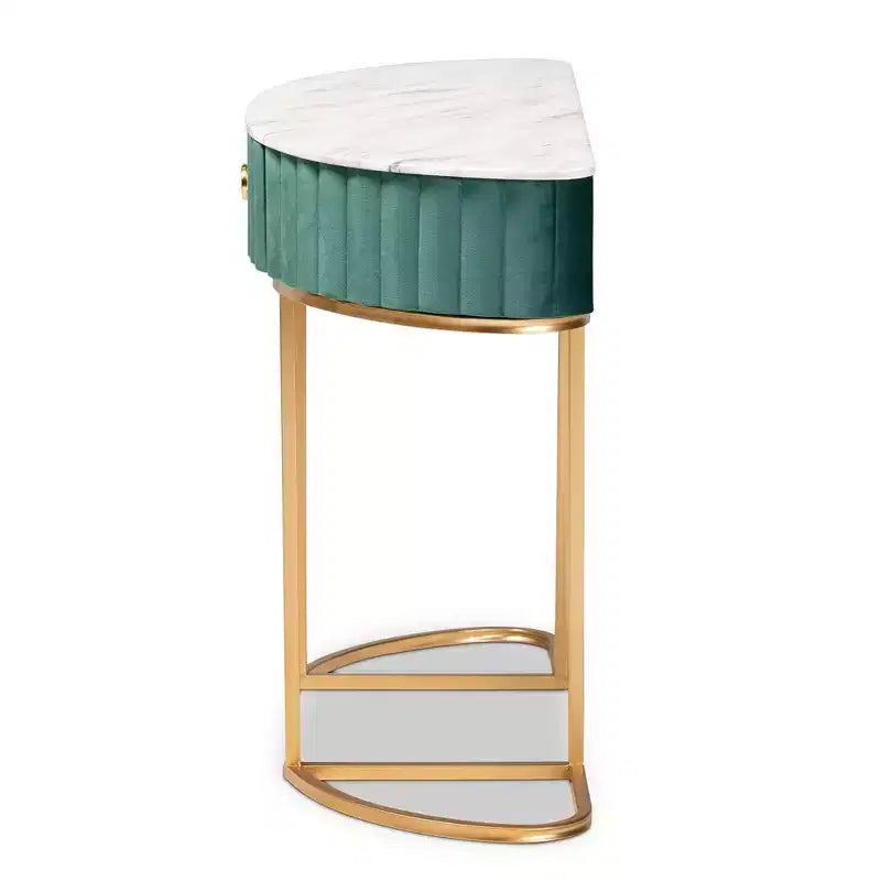 Mesa consola de 1 cajón con parte superior de mármol sintético – Verde y Oro