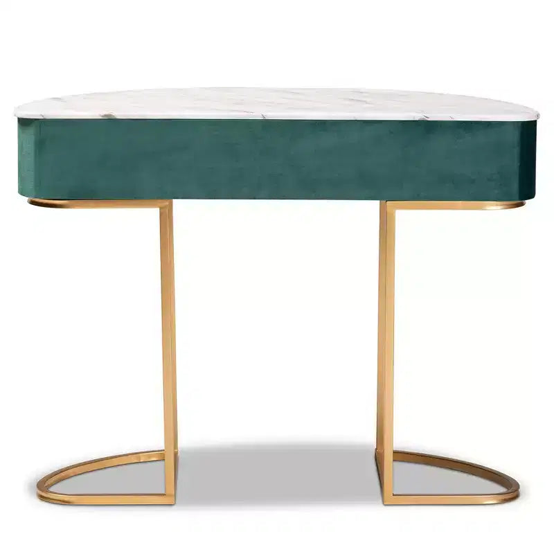 Mesa consola de 1 cajón con parte superior de mármol sintético – Verde y Oro