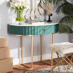 Mesa consola de 1 cajón con parte superior de mármol sintético – Verde y Oro