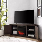 Mueble esquinero para TV con chimenea eléctrica para televisores de hasta 60 pulgadas