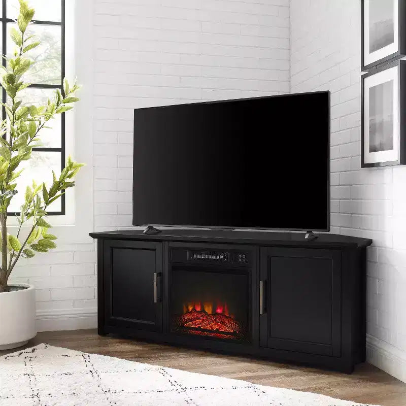 Mueble esquinero para TV con chimenea eléctrica para televisores de hasta 60 pulgadas