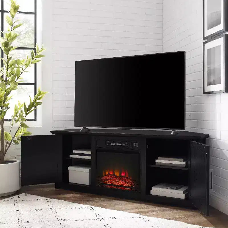 Mueble esquinero para TV con chimenea eléctrica para televisores de hasta 60 pulgadas