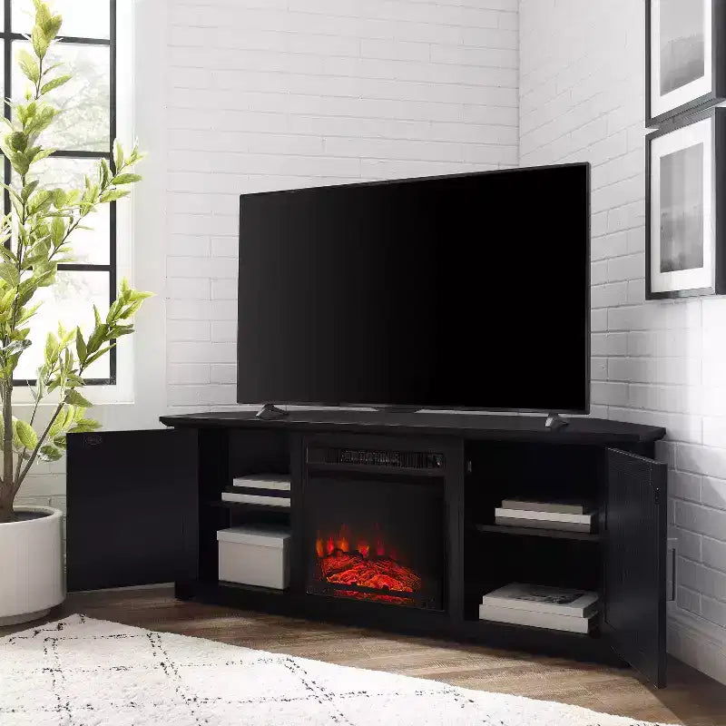 Mueble esquinero para TV con chimenea eléctrica para televisores de hasta 60 pulgadas