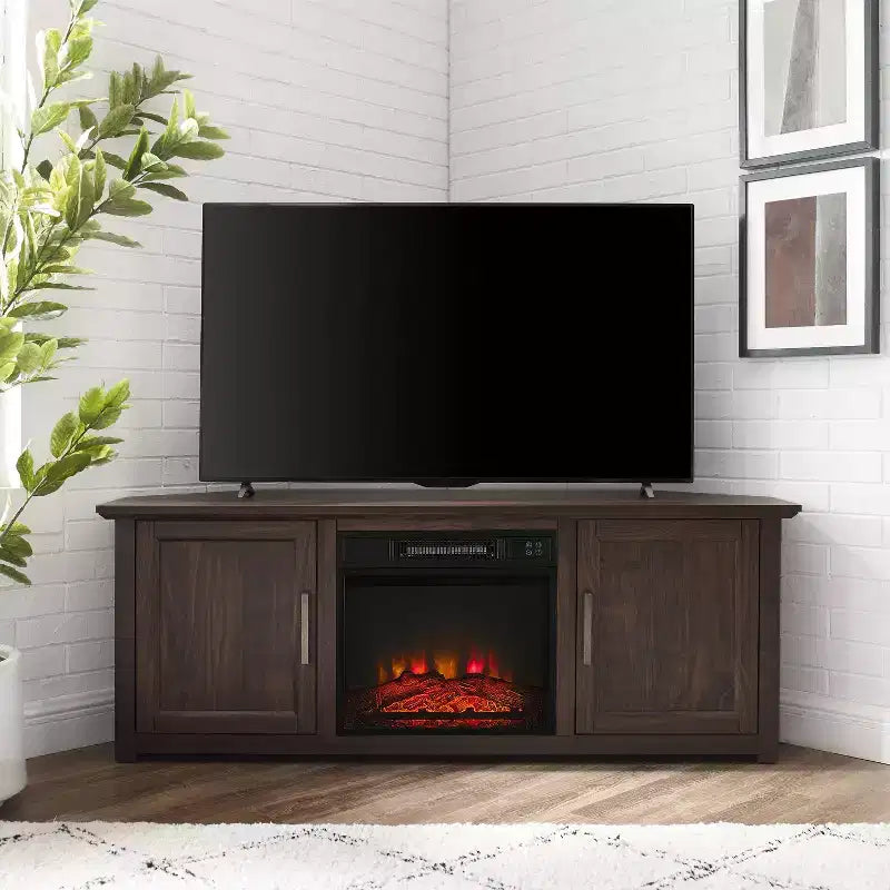 Mueble esquinero para TV con chimenea eléctrica para televisores de hasta 60 pulgadas