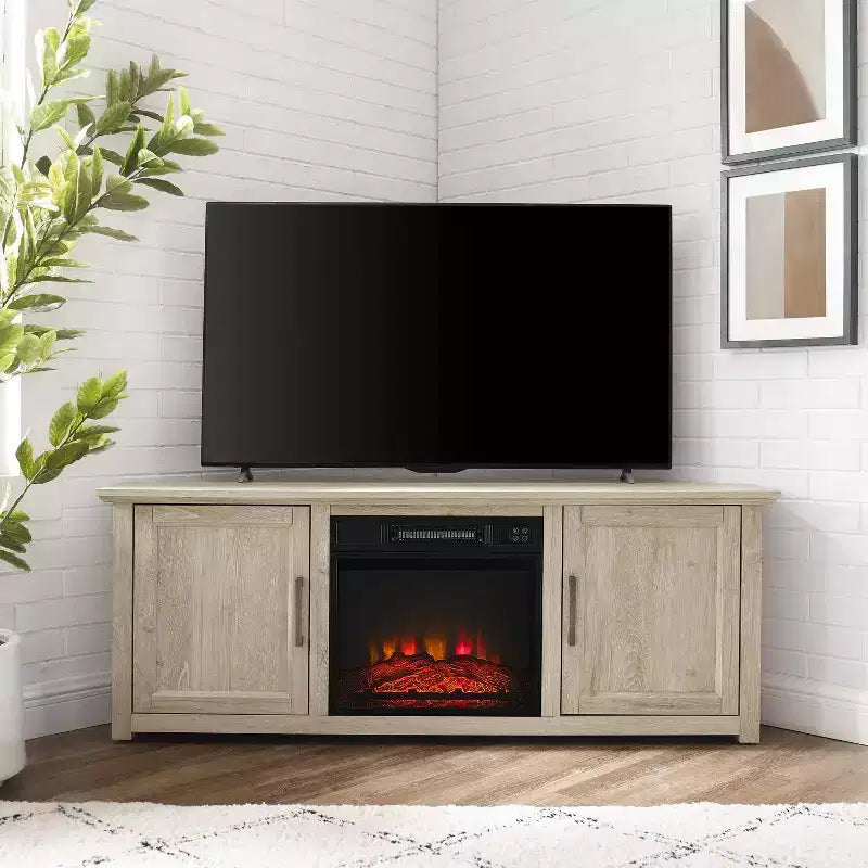 Mueble esquinero para TV con chimenea eléctrica para televisores de hasta 60 pulgadas
