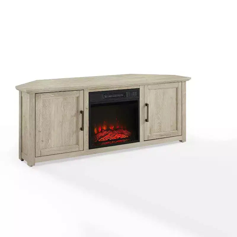 Mueble esquinero para TV con chimenea eléctrica para televisores de hasta 60 pulgadas