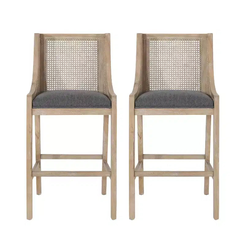 Christopher Knight Home Oneida, taburetes de bar rústicos de madera y caña tapizados en tela de 76 cm (juego de 2)
