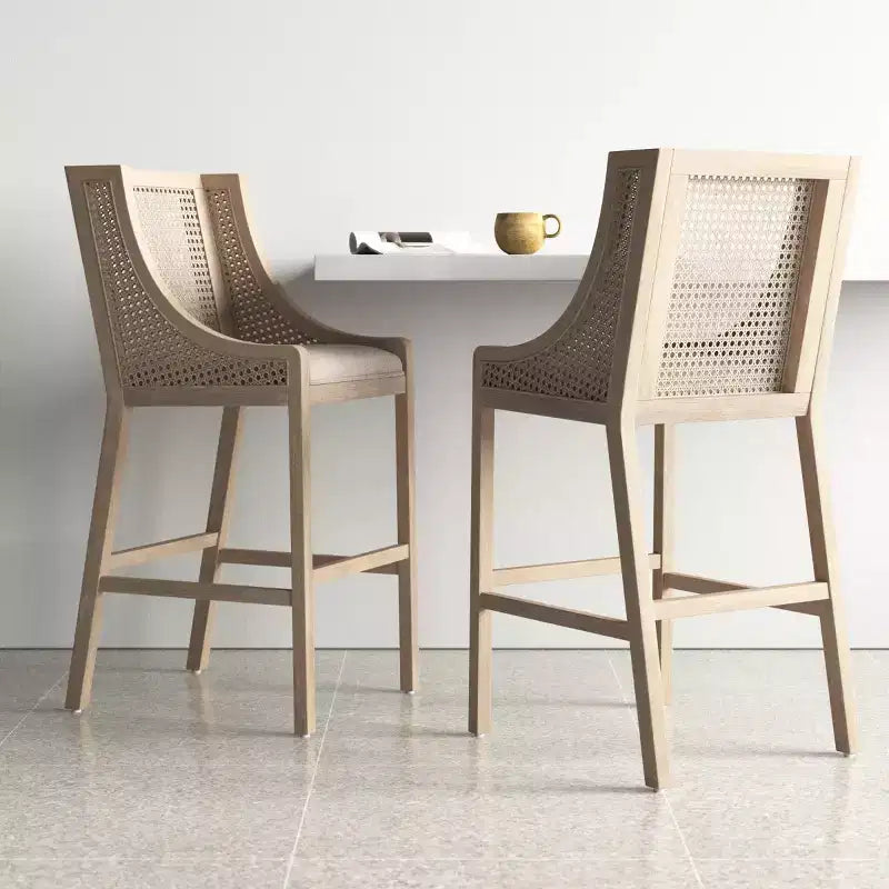 Christopher Knight Home Oneida, taburetes de bar rústicos de madera y caña tapizados en tela de 76 cm (juego de 2)