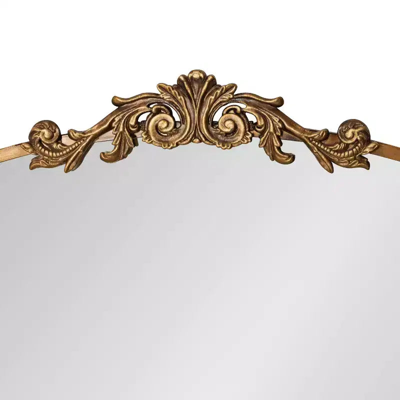 Espejo de pared con marco de metal arqueado y estante, 33 x 26 pulgadas