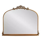 Espejo de pared con marco de metal arqueado y estante, 33 x 26 pulgadas