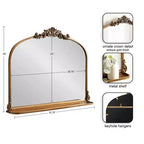 Espejo de pared con marco de metal arqueado y estante, 33 x 26 pulgadas