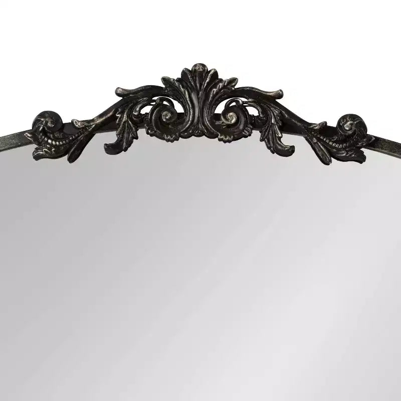 Espejo de pared con marco de metal arqueado y estante, 33 x 26 pulgadas
