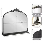 Espejo de pared con marco de metal arqueado y estante, 33 x 26 pulgadas