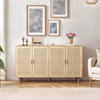 62.20Elegant and Functional 4-Door Rattan Decorative Storage Cabinet, Sideboard Buffet Cabinet, for Bedroom,Living Room,Office,Easy Assembly,Black