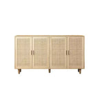 Mueble archivador de ratán de 4 puertas con patas de madera maciza – Aparador para dormitorio, sala de estar u oficina