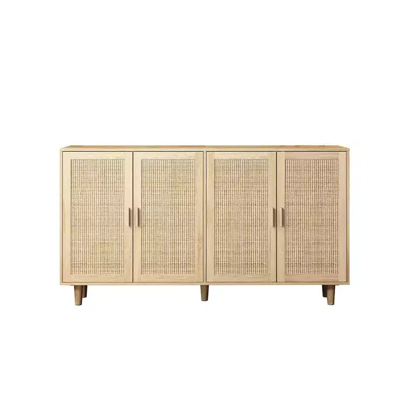 Mueble archivador de ratán de 4 puertas con patas de madera maciza – Aparador para dormitorio, sala de estar u oficina
