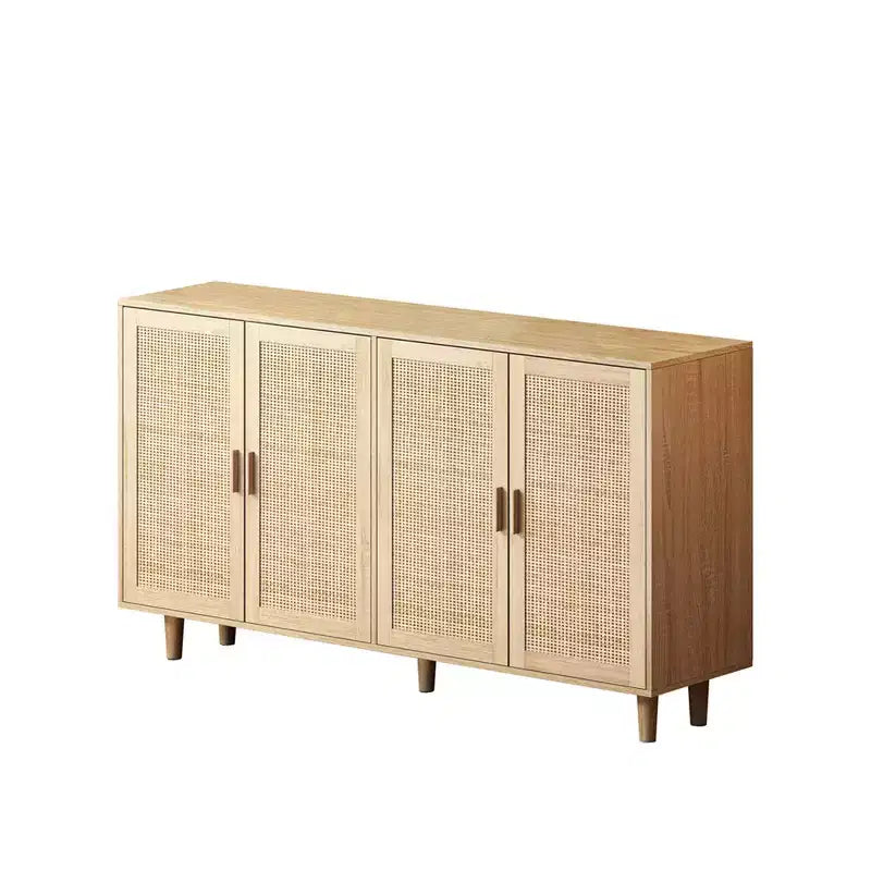Mueble archivador de ratán de 4 puertas con patas de madera maciza – Aparador para dormitorio, sala de estar u oficina