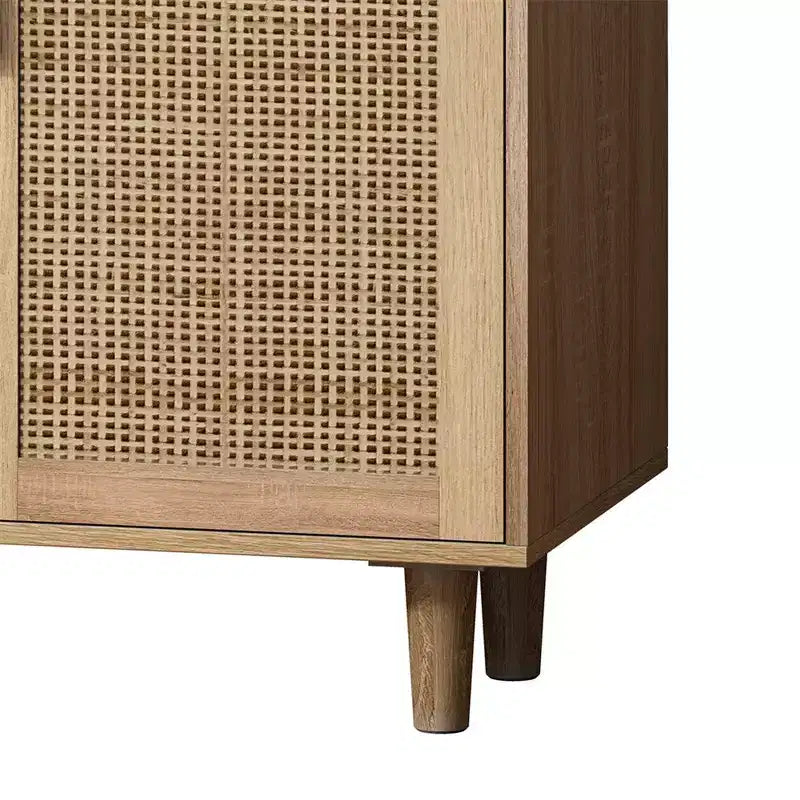 Mueble archivador de ratán de 4 puertas con patas de madera maciza – Aparador para dormitorio, sala de estar u oficina